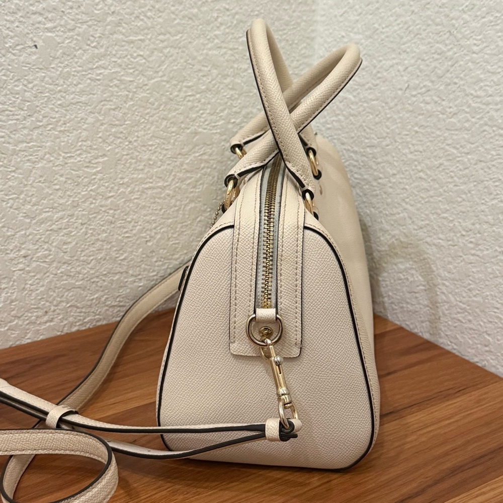 COACH 79946 Rowan Crossgrain Leather Satchel Shoulder Crossbody Bag Chalk / Gold - Picture 2 of 16